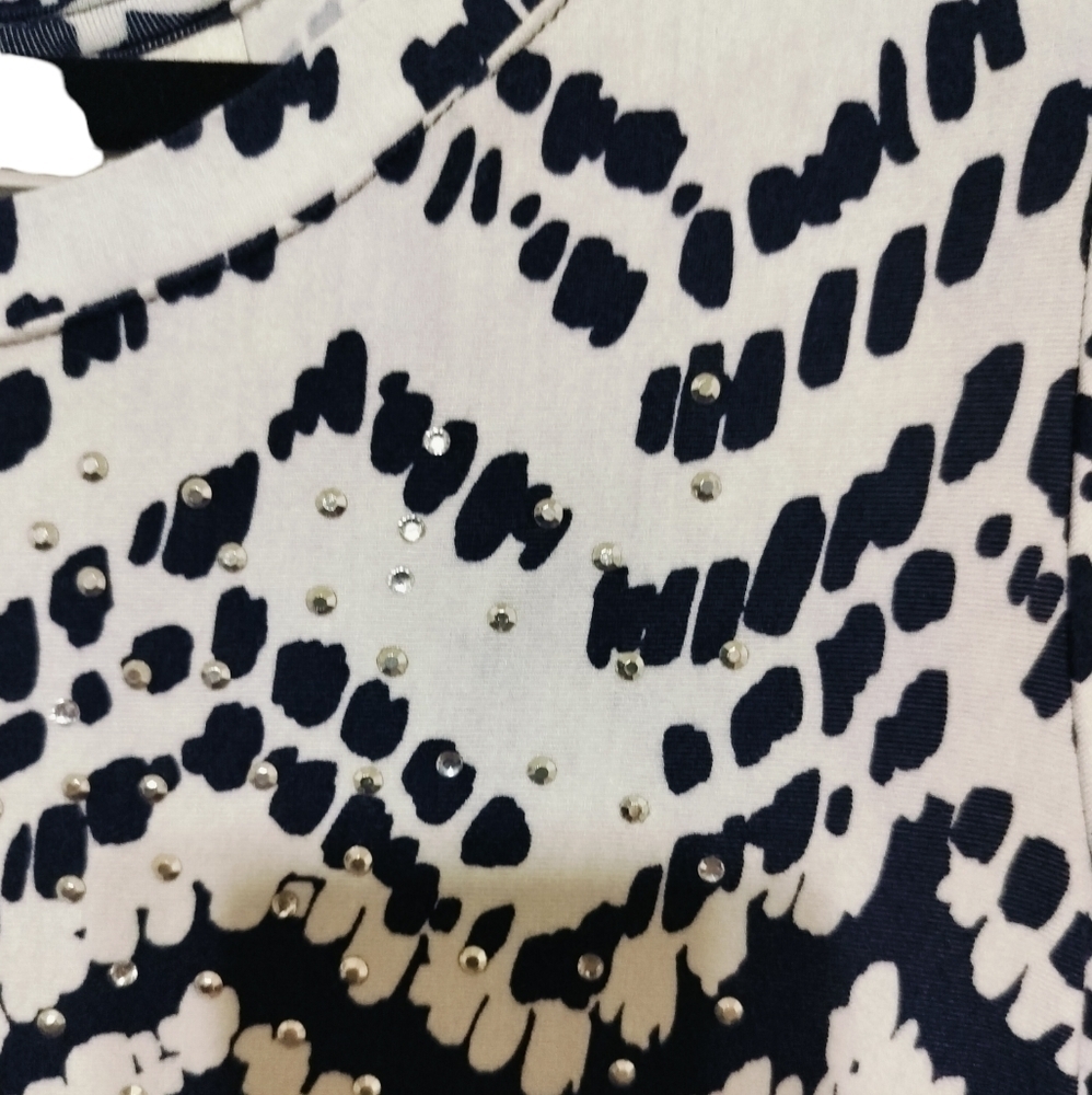 1114)Zenergy by Chico's Navy and White Knit Short Sleeve Pullover Dress Size 2/L - Picture 5 of 8